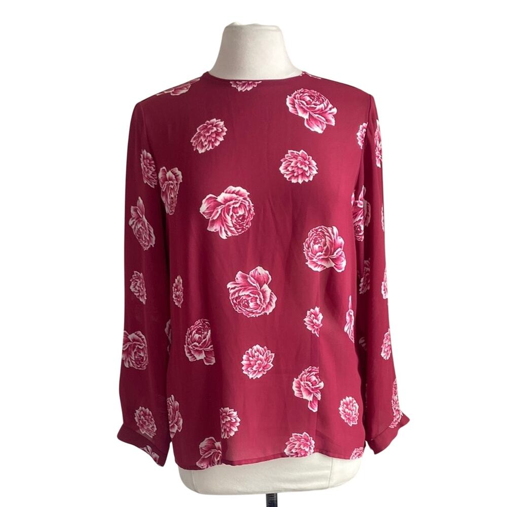 VINTAGE AUSTIN REED Button Back Blouse Womens Sz 6 Pink Floral Coquette